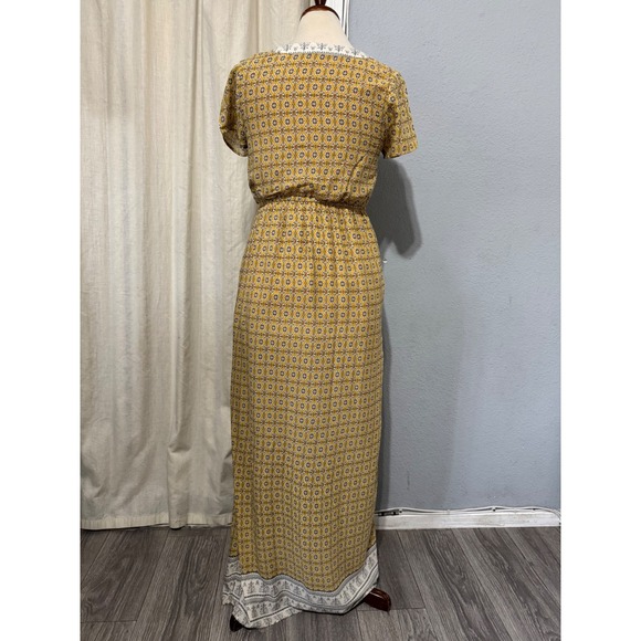 Emberley Women Yellow Geometric Print Maxi Dress Short Sleeve V Neck Bohemian S - Picture 4 of 12